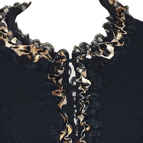 Chico’s Size Medium(8) Black Chevron Textured Knit Cardigan-Lace & Leopard Trim - Picture 2 of 14